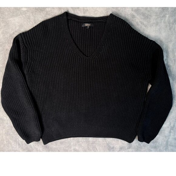 Quince V Neck Sweater 100 percent Organic Cotton Fisherman Black Size Small - Picture 1 of 8